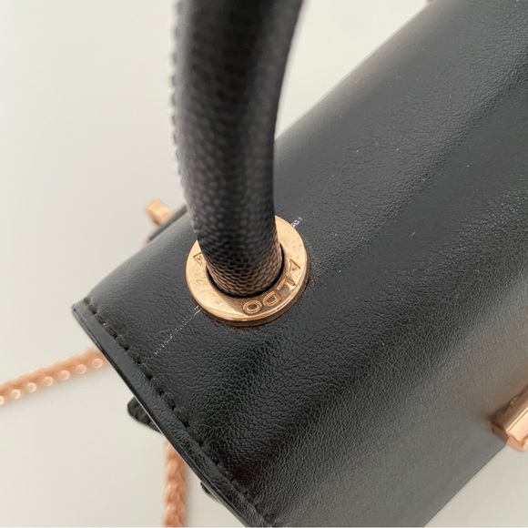 Aldo Women's Micro Mini Black Top Handle Crossbody Bag Rose Gold Chain Strap - Picture 5 of 14